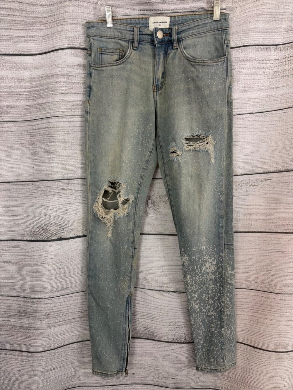 Lifted Anchors Distressed Splatter Paint Zipper Skinny Jeans Size 28